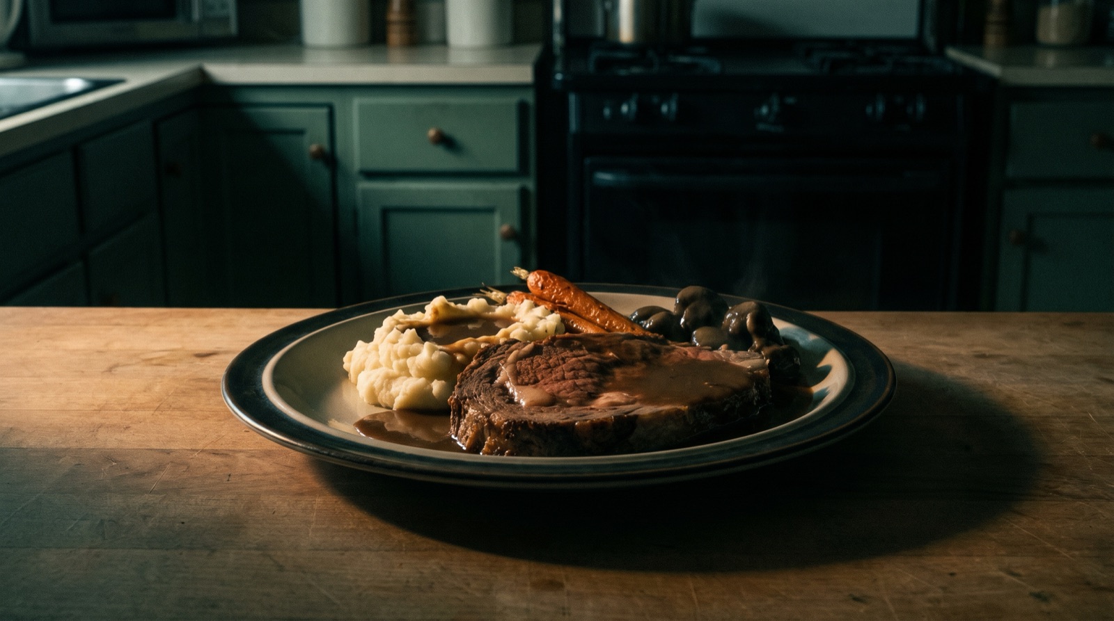 An ordinary meal in low light, the threat hidden in plain sight